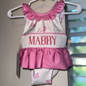 Pink Bow Smocked swim “Mabry”